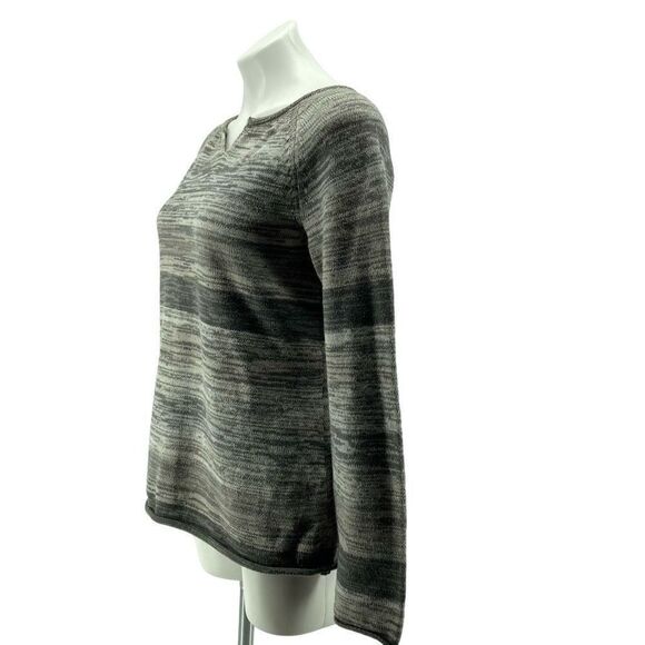 Eddie Bauer Women’s Gray Cotton Stripe Notch Neck Split Roll Pullover Sweater M - Picture 6 of 14